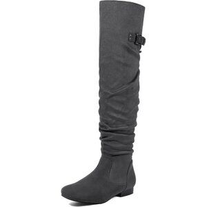 Women's Grey Suede Over The Knee Thigh High Winter Low Heel Western Boots